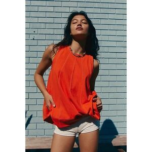 FP Beach Free People Strada Tank Top Orange Contrast Stitch Trapeze Women Size M